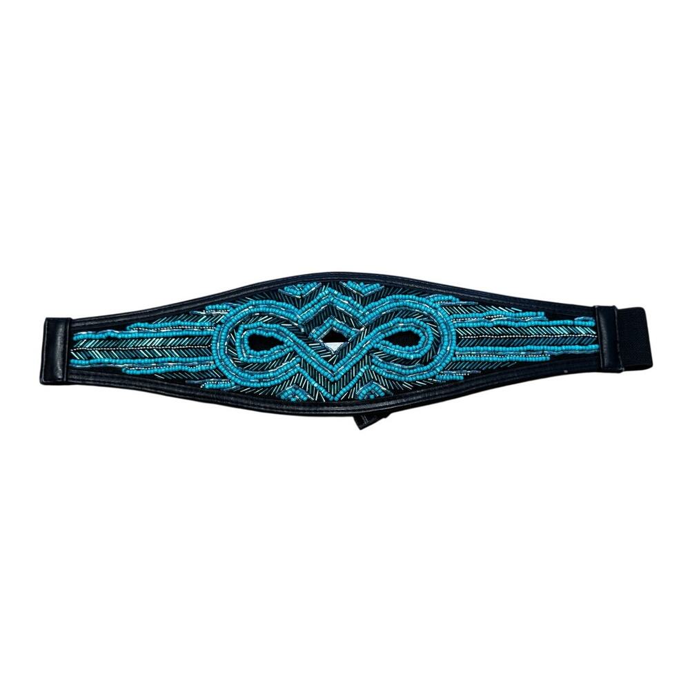 Bebe Beaded Stretch Waist Belt Turquoise Black Y2K Glam Boho Western Size M/L - Picture 4 of 5